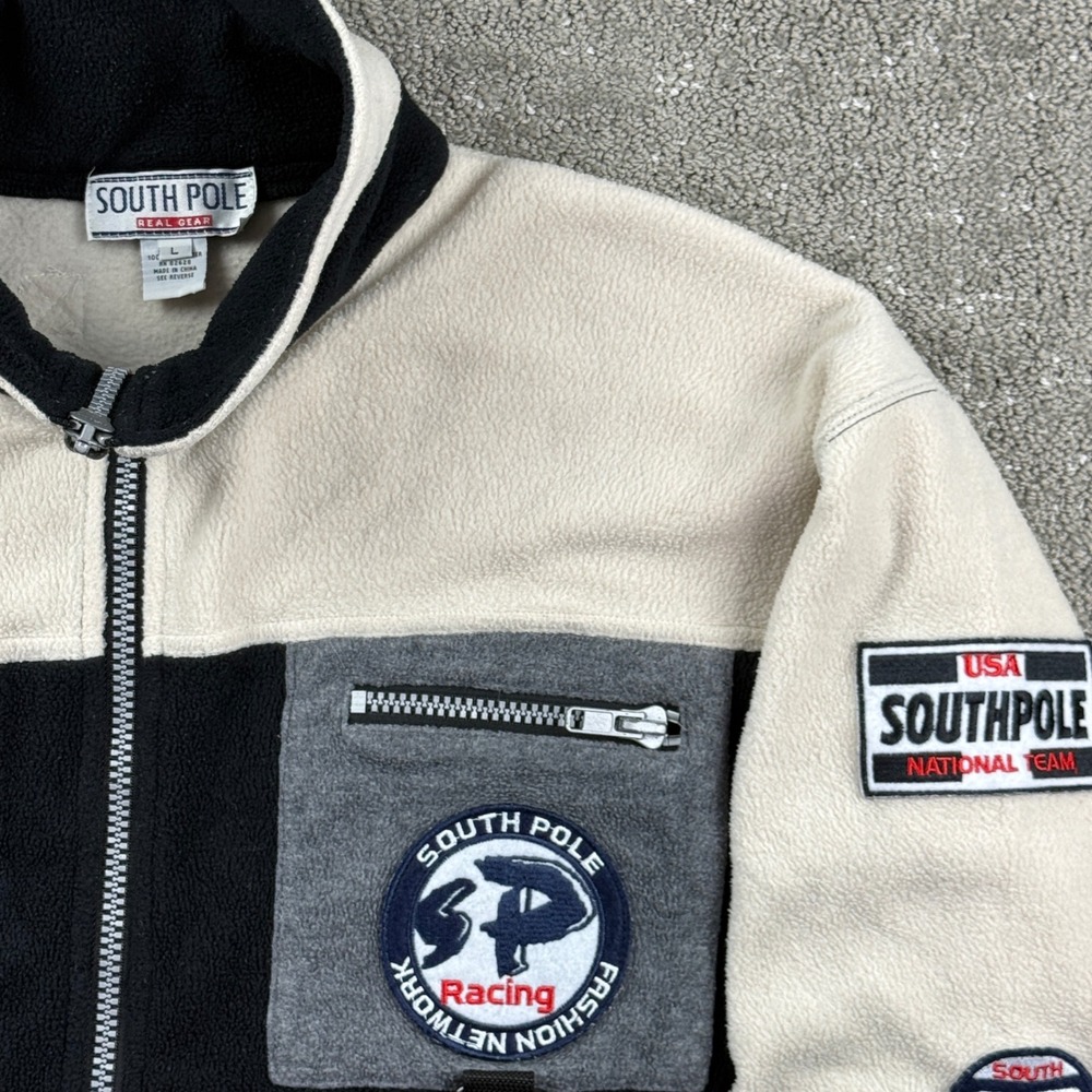 Vintage Y2K Southpole Real Gear Mens L Racing Fleece Jacket Hip Hop Black